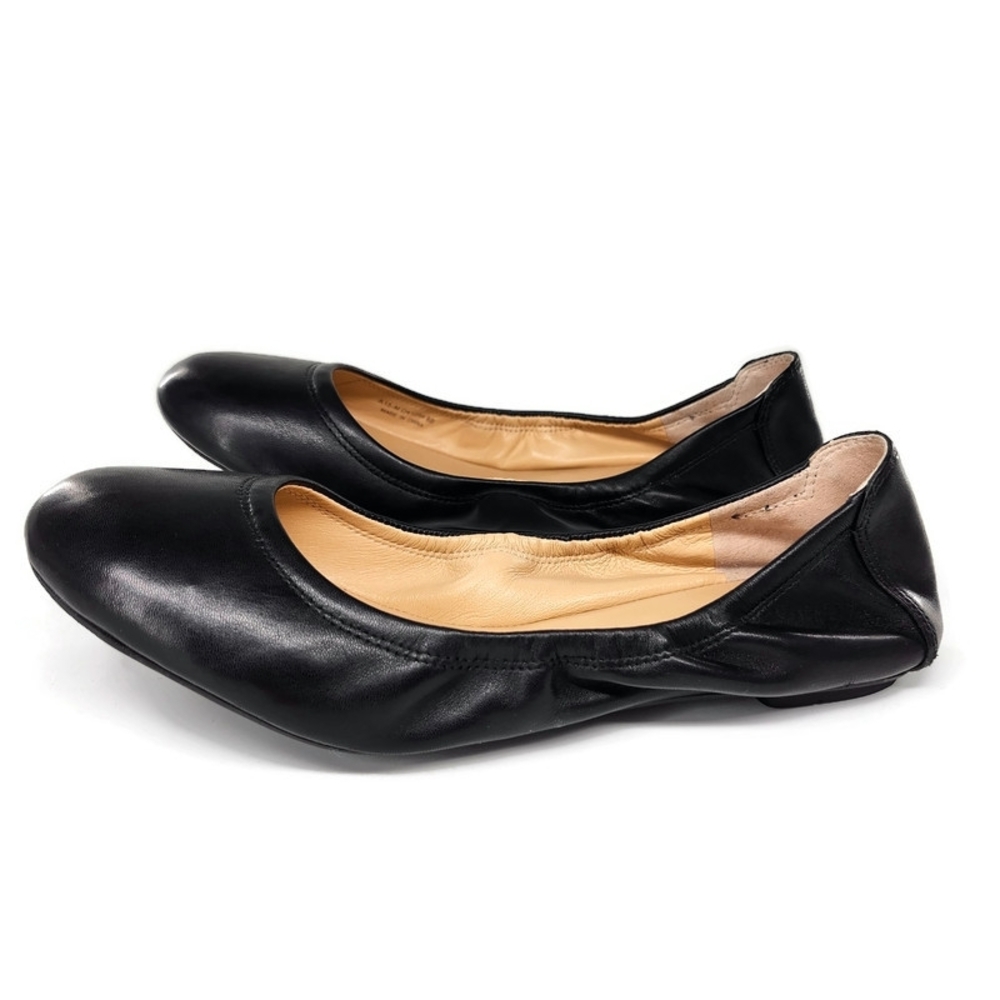 Cole Haan Black Smooth Leather Round-Toe Elasicized Sides Slip-On Ballet Flats - Picture 3 of 12